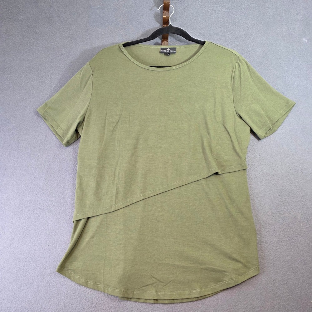 Nursing Queen Women Olive Green Short Sleeve Lift Up Nursing Top Large